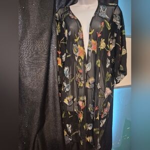 Floral Embroidered Sheer Kimono